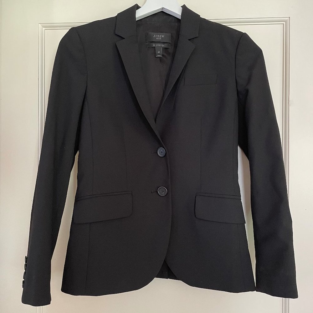 NWOT J Crew Black Italian Stretch Wool Jacket/Blazer Size 2P